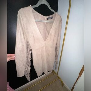 Suede Fringe Sleeved Mini Dress